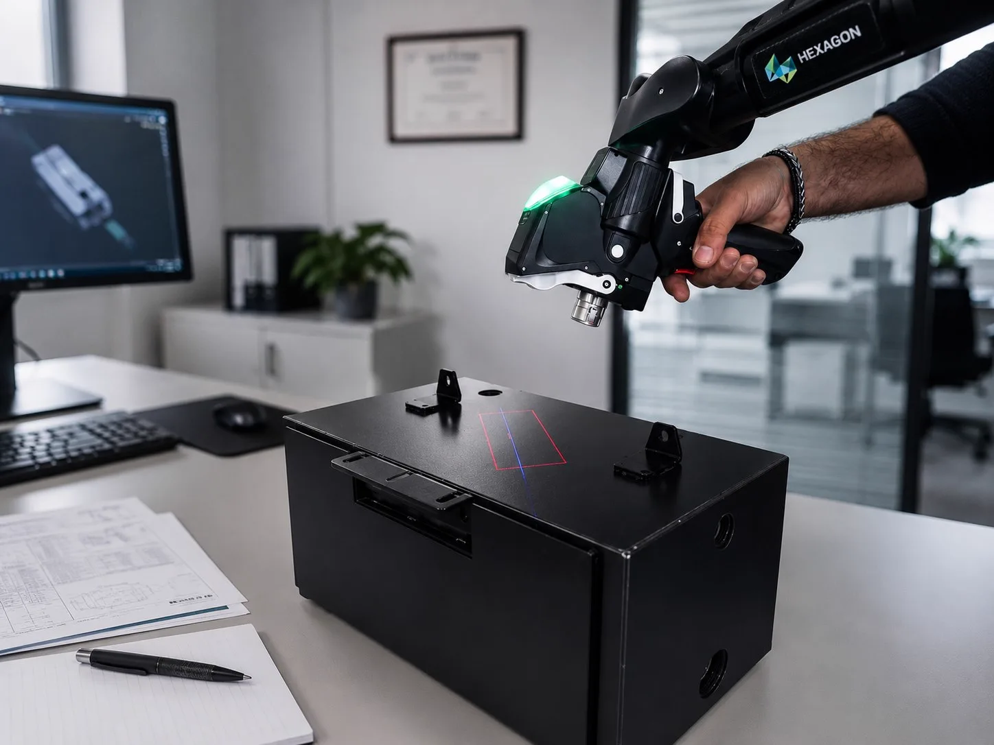 Braccio di misura laser Hexagon nell'ufficio tecnico Metalflex