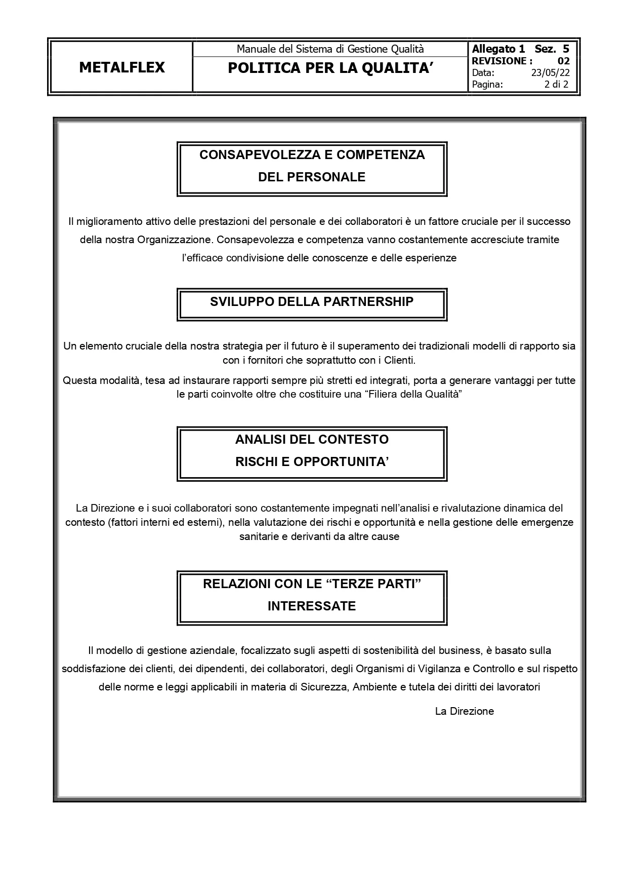 Politica per la Qualità Metalflex — pagina 2
